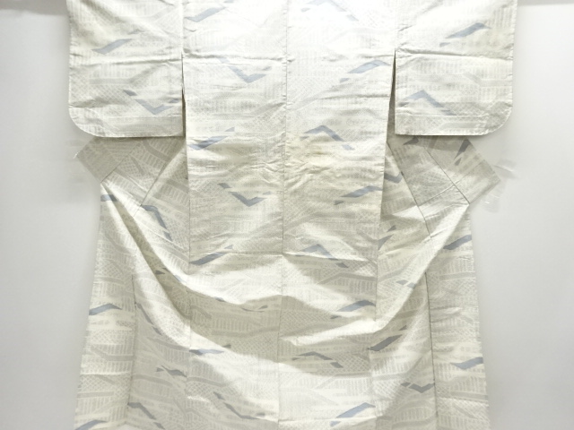 JAPANESE KIMONO / ANTIQUE HITOE KIMONO / SILK / TSUMUGI / WOVEN ABSTRACT PATTERN